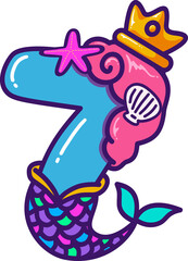 Colorful mermaid cartoon illustration number 7