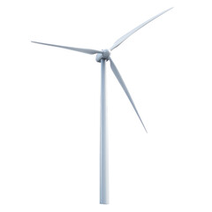A powerful wind turbine gracefully turning, harnessing nature's energy for a sustainable future, clean and simple design against a white background.
