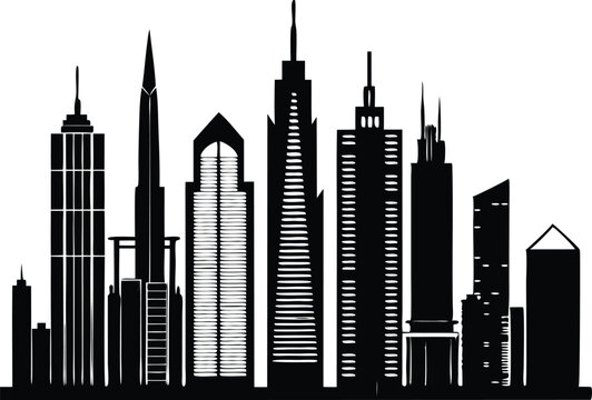 Silhouette black vector of high-rise architectural design  