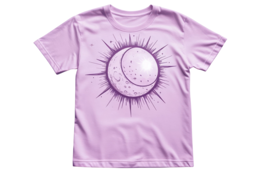 Lavender celestial moon sun tee shirt design mystical crescent sunburst graphic soft purple tones - Powered by Adobe
