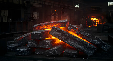 Glowing Metal Ingots In Factory