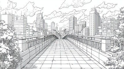 Fototapeta premium Cityscape Sketch: A Bridge to the Urban Skyline