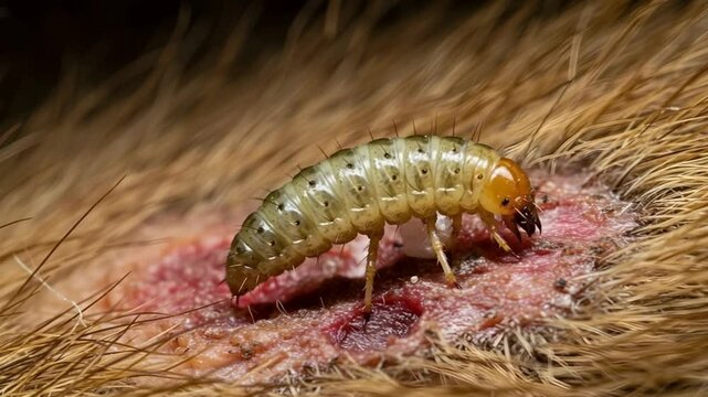 Insect parasite on animal skin close-up