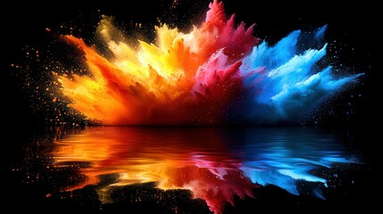 Fototapeta premium Vibrant Color Explosion Reflected in Still Water