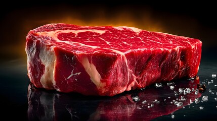Fresh chilled beef artfully placed on a rustic wooden table capturing the essence of quality meat in a natural setting