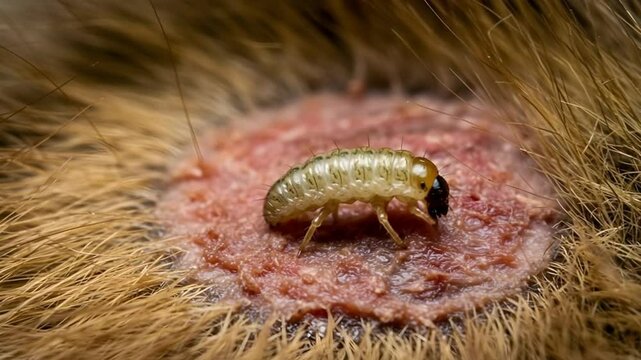 Insect parasite on animal skin close-up