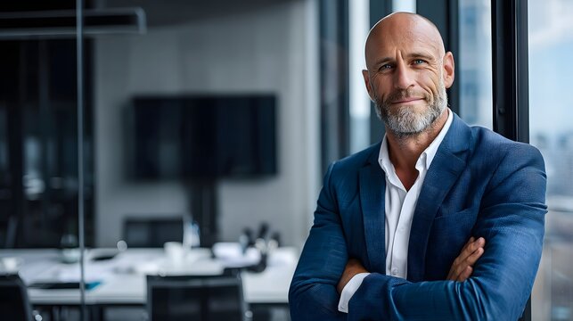 Cinematic photograph of adult man dressed in formal suit with neutral expression and professional appearance in studio setting