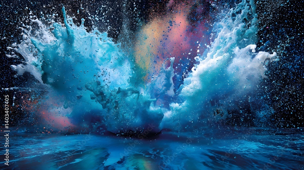 Poster vibrant and dynamic blue and red paint explosion capturing the essence of creativity and artistic ex