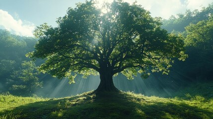 Obraz premium Majestic Oak Tree in Sunlight