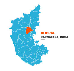 Koppal District Map Illustration Vector Graphic on White Background
