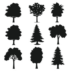 set of trees silhouettes, Premium Tree Silhouettes  Distinct Botanical Forms for Educational & Creative Projects