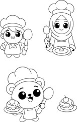 Cute Chef Characters and Food Pack for Kids Coloring Book
