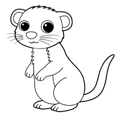 standing curious ferret or small mammal with big eyes, long tail, and whiskers. children’s coloring books