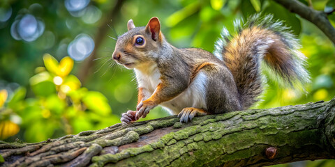 Obraz premium Tree with squirrel perched on thick branch