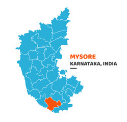 Mysore District Map Illustration Vector Graphic on White Background
