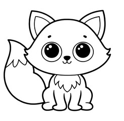 cute cartoon fox sitting and smiling, forest animal coloring page for kids, ready to print on standard 8.5x11 inch paper, fun wildlife art for preschool and early learning

