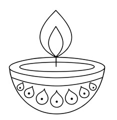 Coloring page of a traditional Indian Diya lamp with flame, light, spirituality, festive celebrations such as Diwali, cultural expression, artistic creativity, tradition-themed activities.