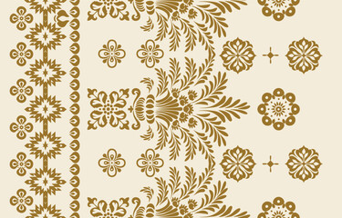 Abstract Paisley Traditional Scribble Style Hand Drawn Ikat Seamless Vector Pattern Trendy Fashion Colors Perfect for Allover Fabric Print or Wall Paper Damask Ethnic Concept Bright Orange White Tones