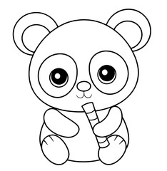 竹の棒を持つかわいいパンダ - 自然、野生動物、森の穏やかな精神を象徴する遊び心のあるパンダをフィーチャーした子供のための愛らしい動物のぬりえページ