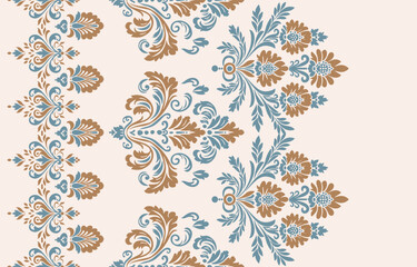 Abstract Paisley Traditional Scribble Style Hand Drawn Ikat Seamless Vector Pattern Trendy Fashion Colors Perfect for Allover Fabric Print or Wall Paper Damask Ethnic Concept Bright Orange White Tones