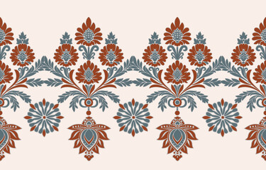 Abstract Paisley Traditional Scribble Style Hand Drawn Ikat Seamless Vector Pattern Trendy Fashion Colors Perfect for Allover Fabric Print or Wall Paper Damask Ethnic Concept Bright Orange White Tones