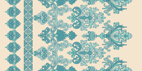 Abstract Paisley Traditional Scribble Style Hand Drawn Ikat Seamless Vector Pattern Trendy Fashion Colors Perfect for Allover Fabric Print or Wall Paper Damask Ethnic Concept Bright Orange White Tones