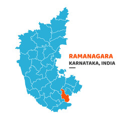 Obraz premium Ramanagar District Map Illustration Vector Graphic on White Background 