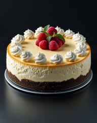 Cheesecake portrait view on plain black background