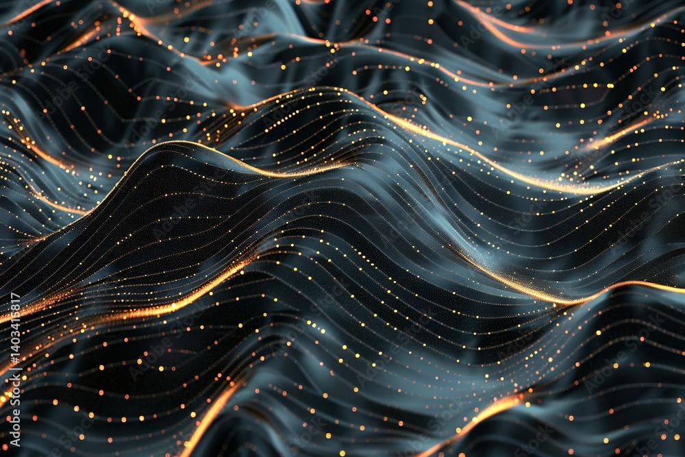 Poster flowing waves of data: abstract representation of digital streams with dynamic movement