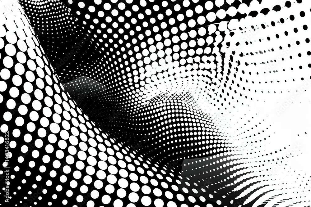 Poster abstract pattern: black and white dotted design creating depth and visual distortion