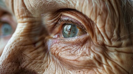 Obraz premium Portrait closeup old grandma's or grandmother face with wrinkles skin. AI generated