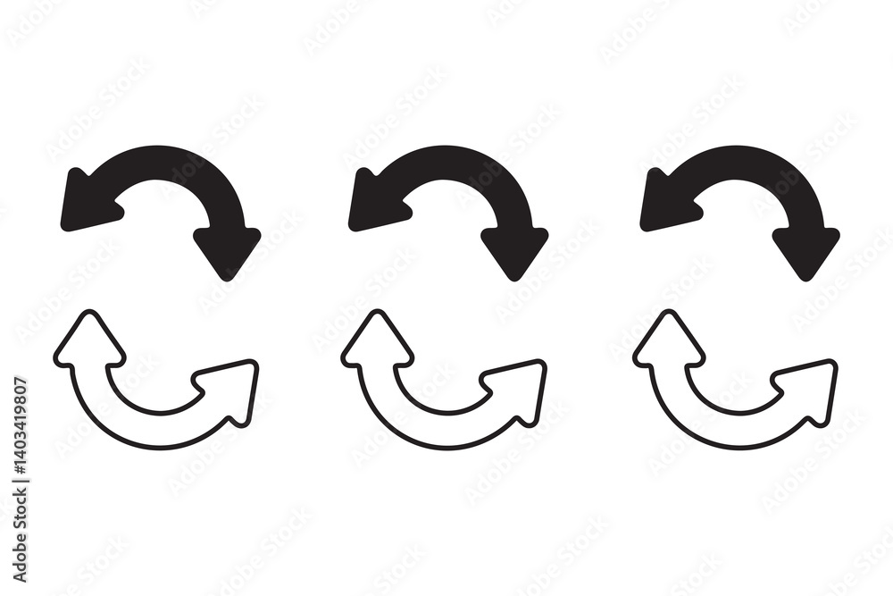 Poster set of circular arrow icons in solid and outline styles