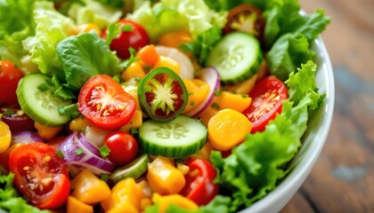 Fresh Mixed Salad Bowl with Colorful Vegetables and Healthy Greens