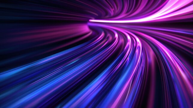 Illustration futuristic high speed blue and purple abstract curved movement. Generated AI image