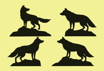 Vector silhouette of a wolf standing on a rock
