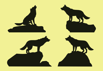 Vector silhouette of a wolf standing on a rock