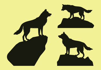 Vector silhouette of a wolf standing on a rock