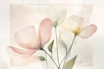 Watercolor floral artwork with delicate petals and stems in soft pastel colors