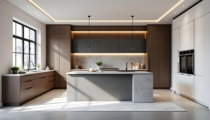 Modern Kitchen Interior with Island and Minimalist Design Elements