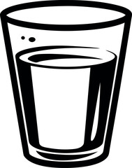 Black and white graphic of a glass partially filled with water vector silhouette line art Generative AI