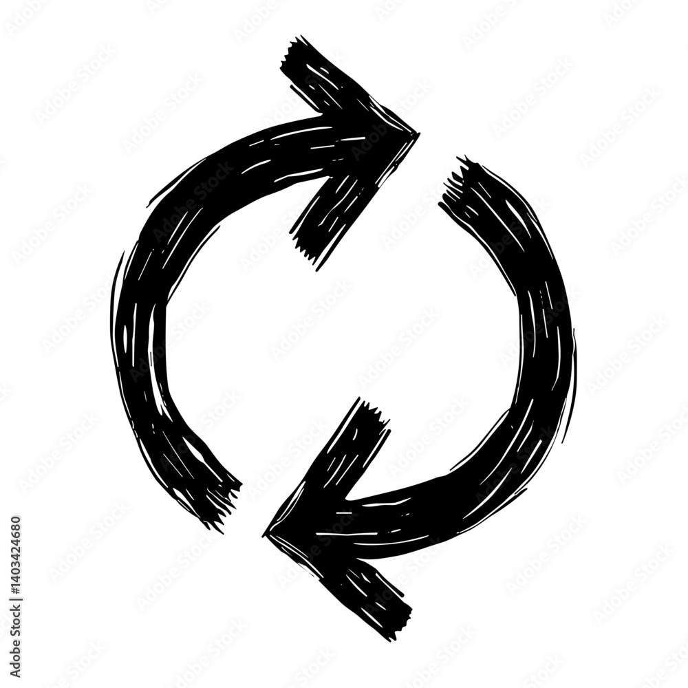 Poster grunge hand-drawn arrows in loop – concept of reuse recycling movement or chaos