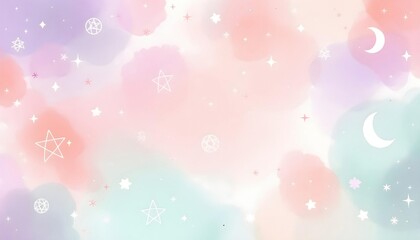 Pastel Watercolor Background with Moon and Stars for Dreamy Designs