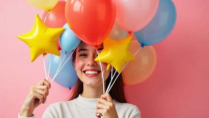 Joyful Woman with Colorful Balloons