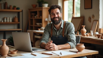 Fototapeta premium Smiling Craftsman in Pottery Studio