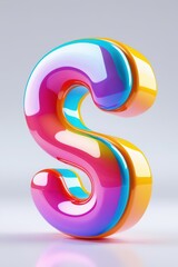 A glossy letter s with vibrant colors and a smooth surface against a light gray background