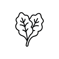 Two Spinach Leaves Illustration In Minimalist Line Art Style Isolated On White