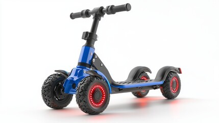 A blue scooter with red lights on the wheels