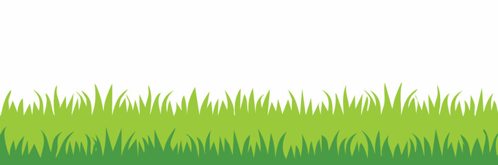 Simple flat green grass seamless pattern isolated on a white background. Green lawn border. 