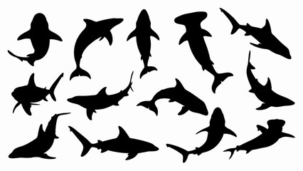 set of sharks silhouette vector