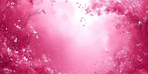 Dreamy pink floral background with falling petals and soft glow